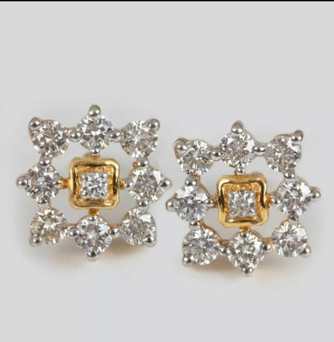 Orecchino con diamante certificato di forma quadrata per donne Orecchini in oro massiccio 14K in vendita 2