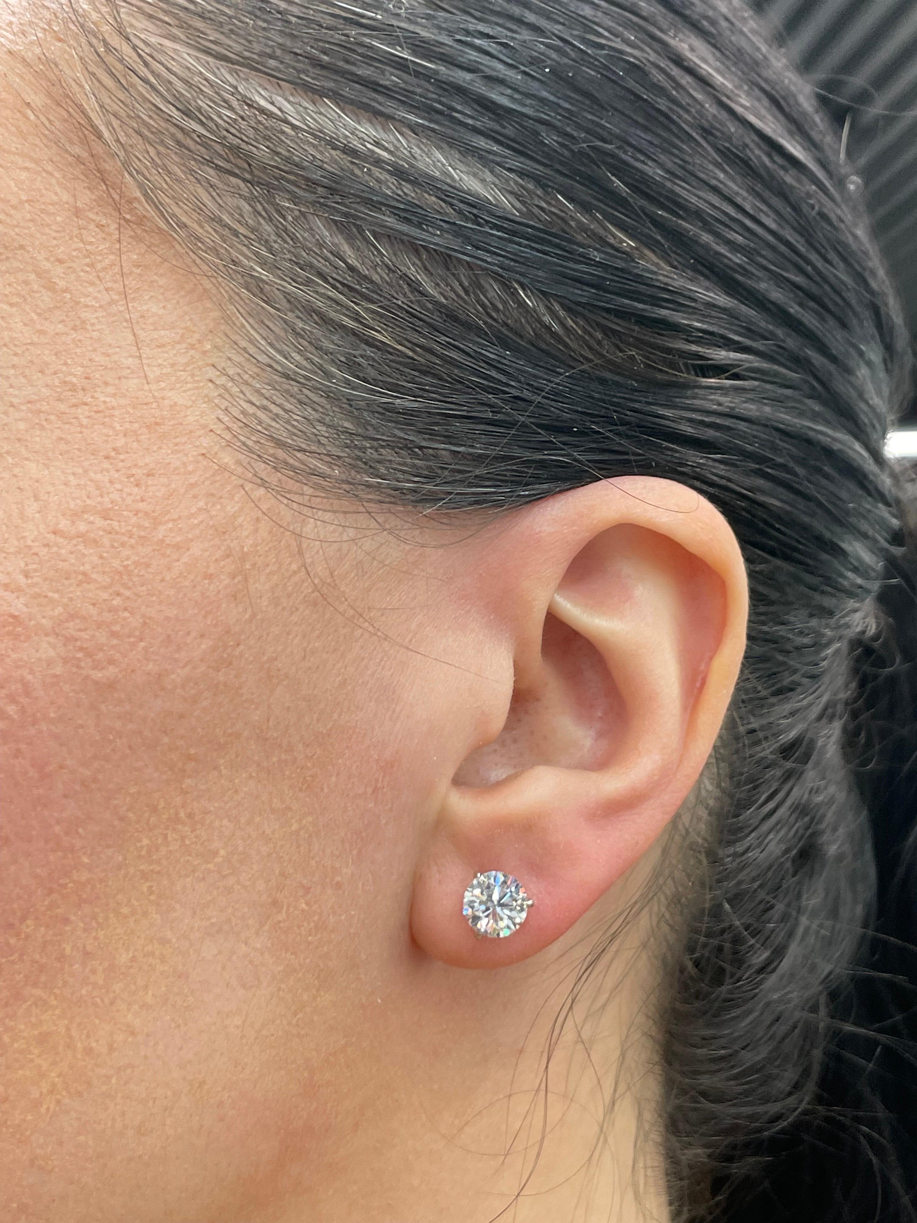 Certified Diamond Stud Earrings 3.01 Carats E-F SI2-I1 18 Karat White Gold 4