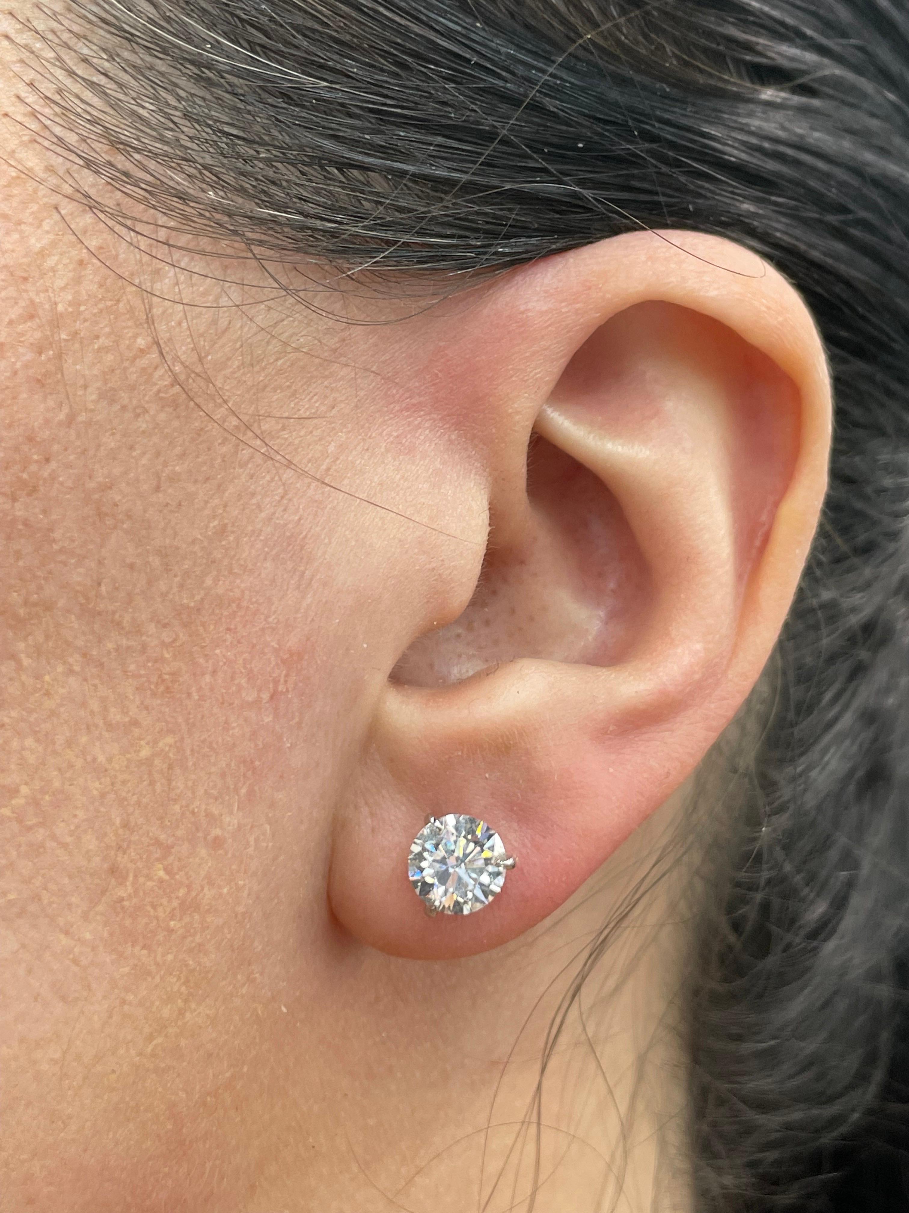Certified Diamond Stud Earrings 3.01 Carats E-F SI2-I1 18 Karat White Gold 2