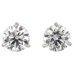 Clous d'oreilles en or blanc 18 carats avec diamants certifiés 3,01 carats E-F SI2-I1