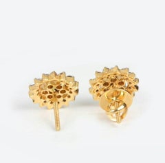 Certified Diamond Stud Earrings Floral 14K Solid Gold Handmade