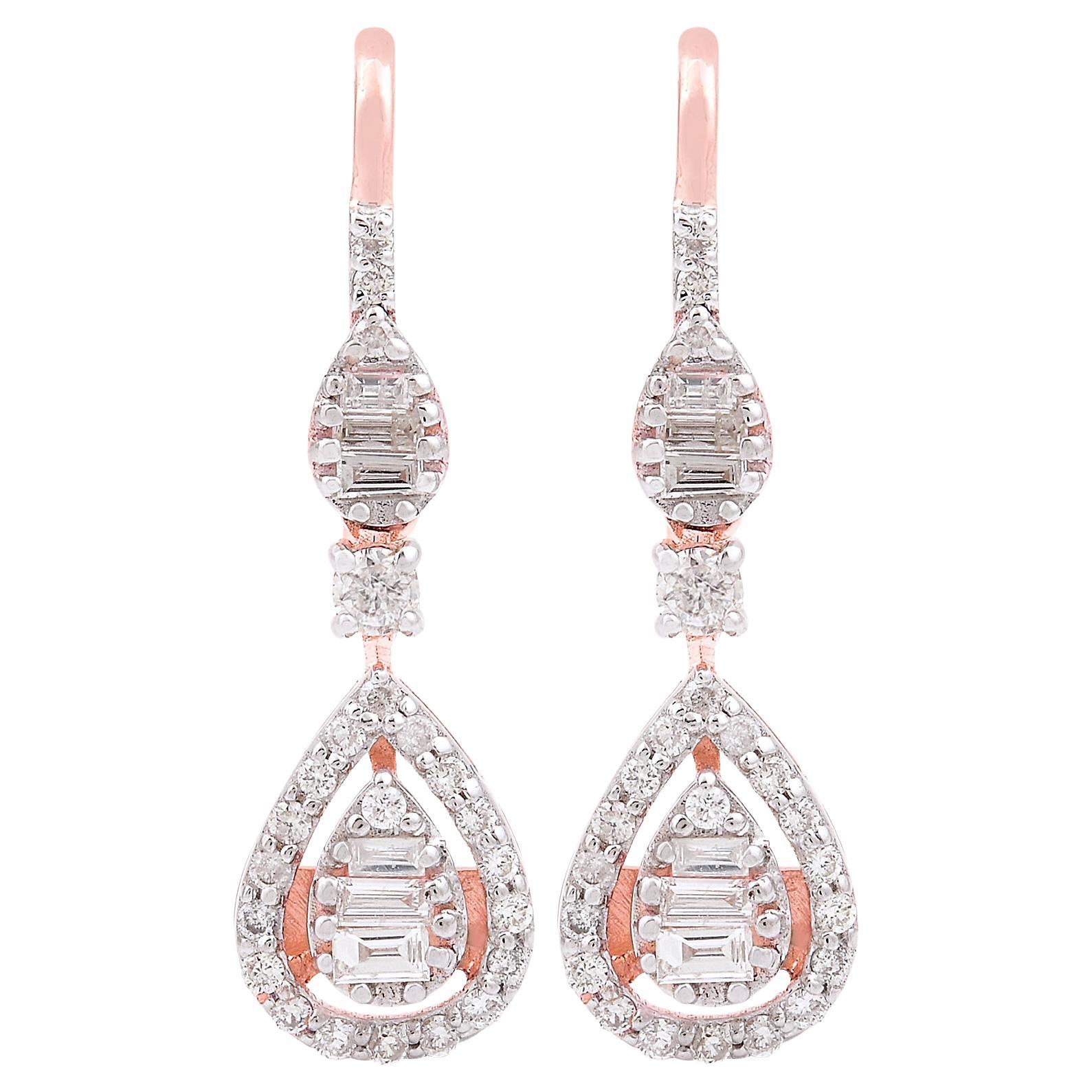 Certified Diamond Wedding Dangle Hook Earrings 18 Karat Rose Gold Fine Jewelry