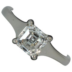 Certified E Color Asscher Cut 0.90 Carat Diamond Platinum Solitaire Ring