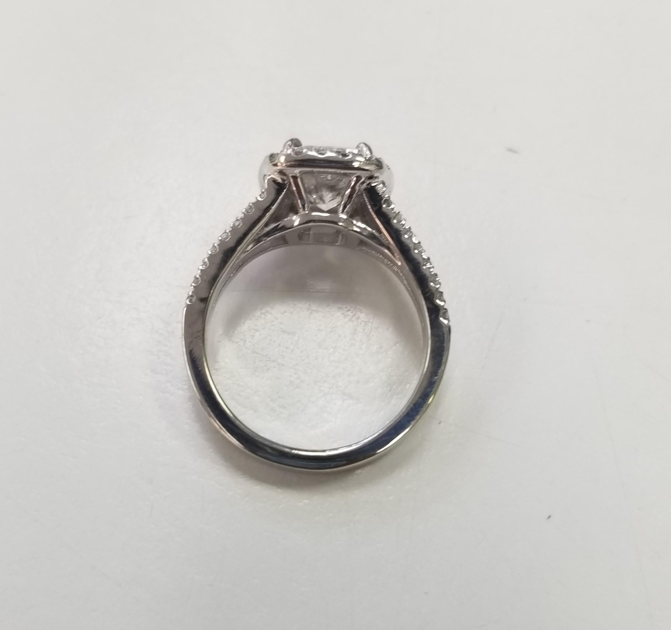 Certified EGL 1.72 Carat Cushion Cut Diamond G SI2 in Halo with 14K Spilt Shank In New Condition For Sale In Los Angeles, CA