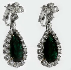 Certified Emerald 17.5 Carat and Diamond Drop Earrings, Elizabeth Taylor Style