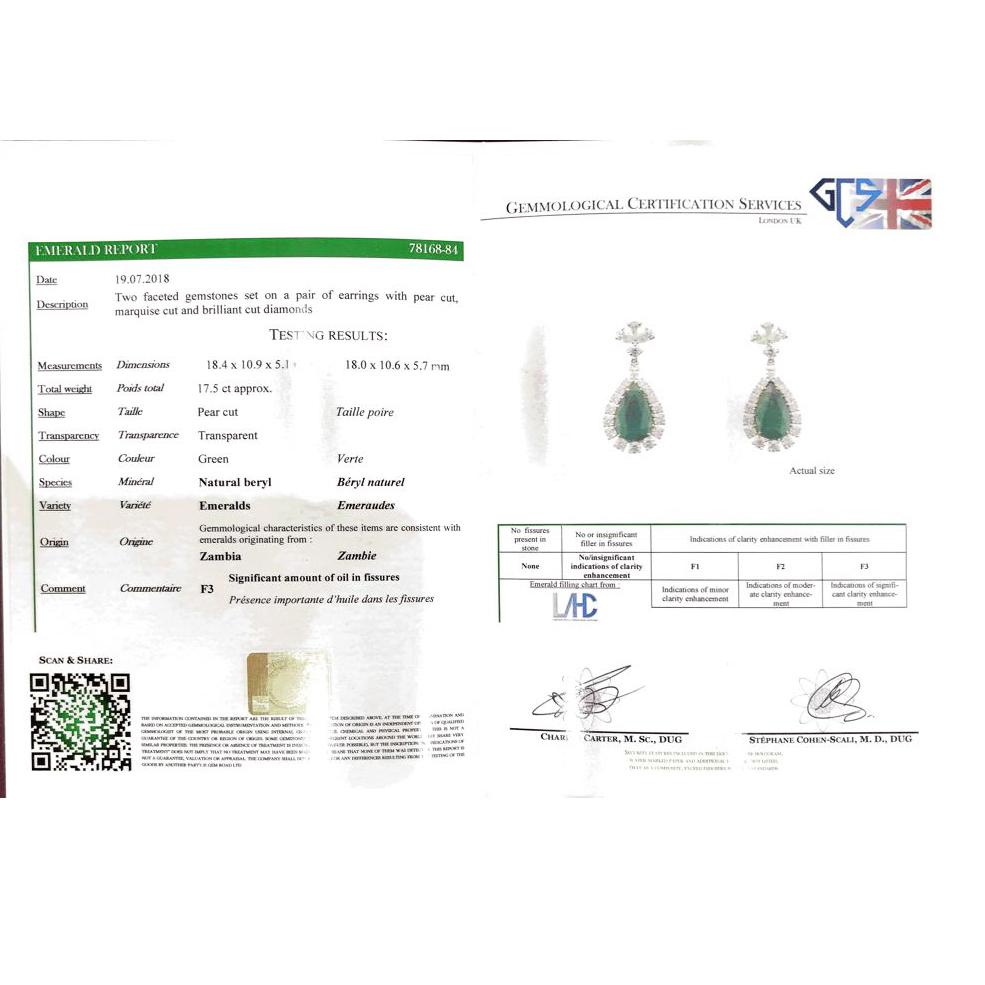 Zertifizierte Smaragd-Tropfen-Ohrringe mit 17,5 Karat und Diamanten im Elizabeth Taylor-Stil 3