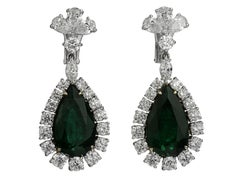 Certified Emerald 17.5 Carat and Diamond Drop Earrings, Elizabeth Taylor Style