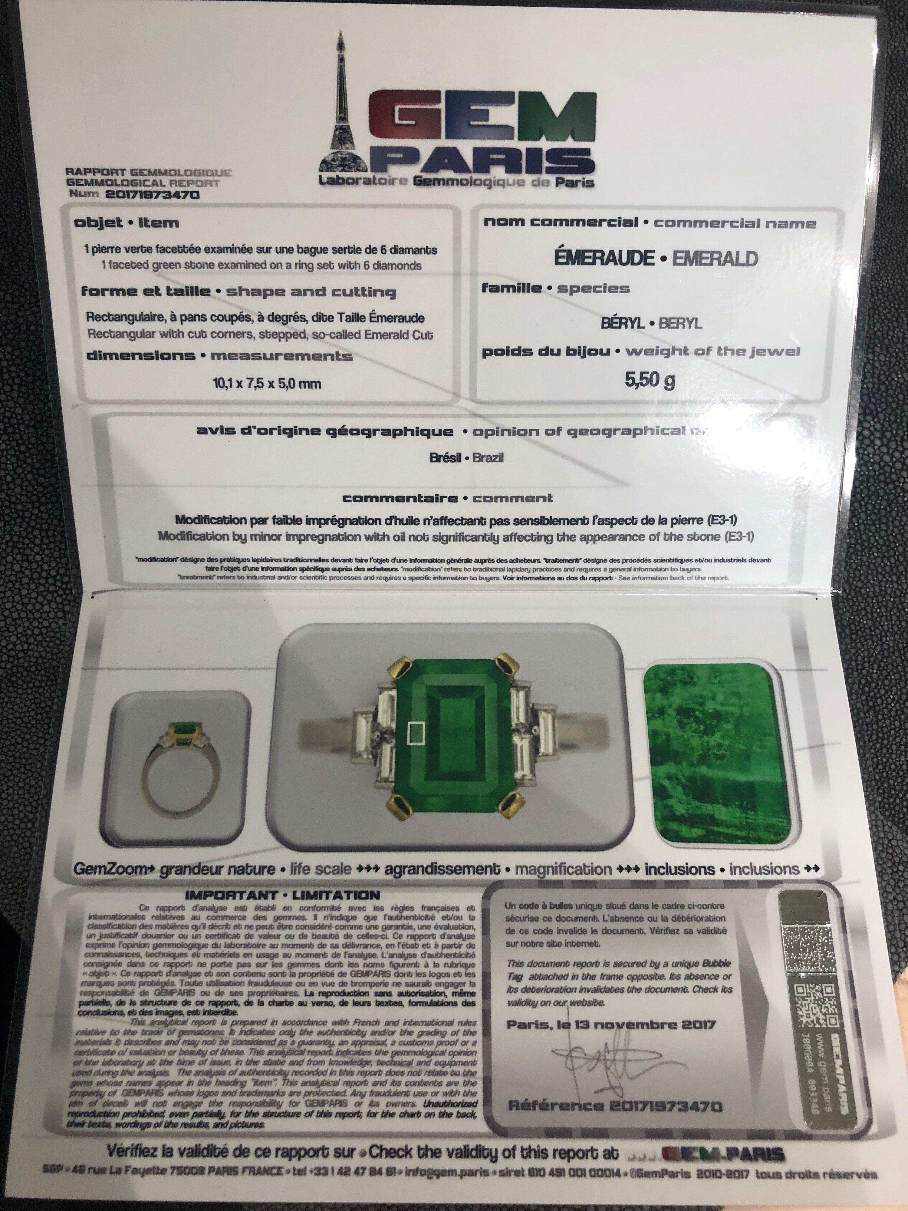 Certified Emerald 2.68 Karat White Diamonds on with Gold Engagement Ring 4
