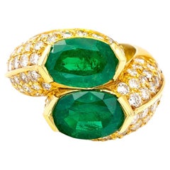 Certified Emerald 2.7ct & 2.7ct and Diamond Twist Ring in 18K Yellow Gold