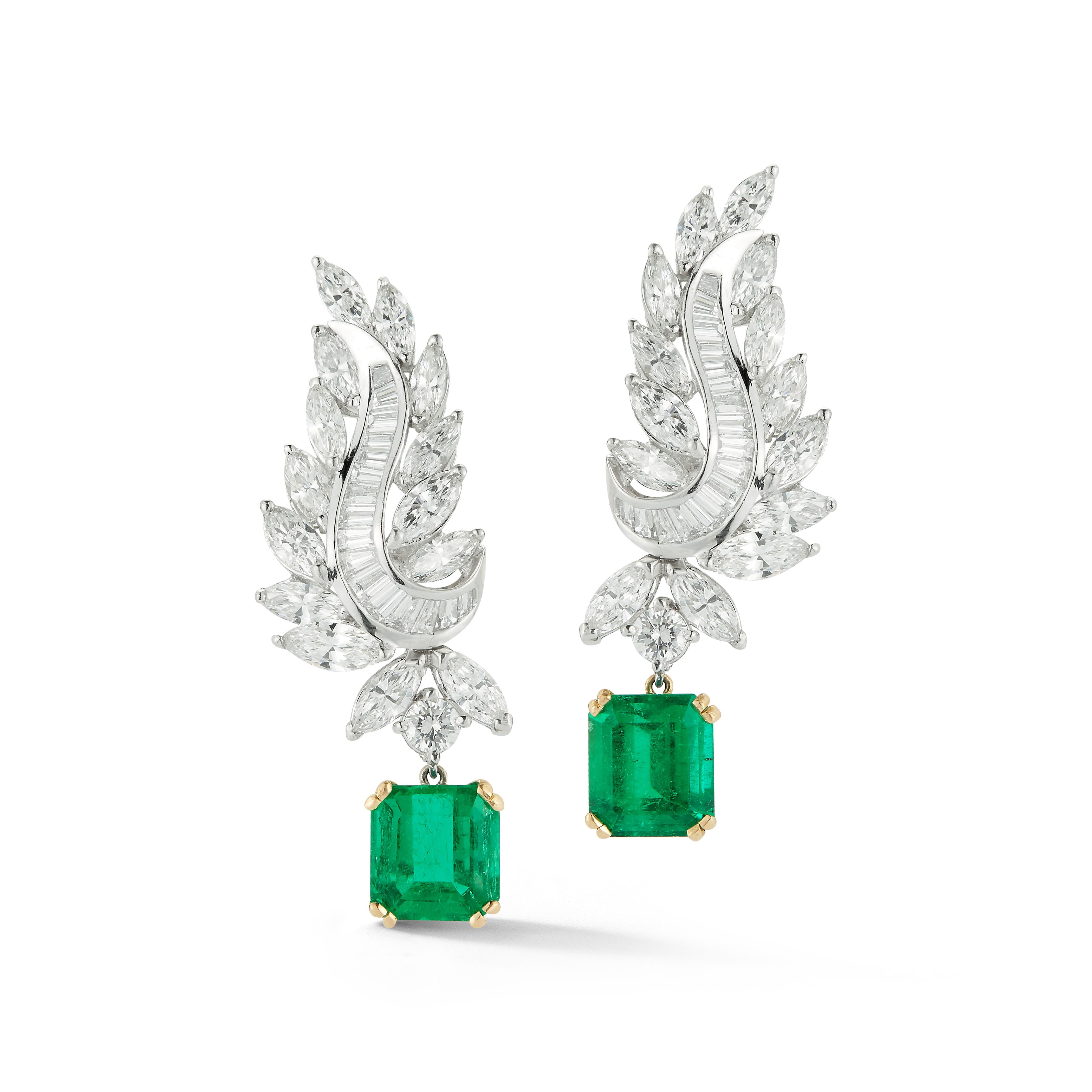 Certified Emerald & Diamond Day & Night Earrings, set in Platinum & 18K White & Yellow Gold AGL Certified
Detachable Emerald drops 
Emerald Weight: 4.10 Cts & 3.66 Cts 
Diamond Weight: 7.05 Cts 
Back Type: post with clip on
Length: 1.5 inches

