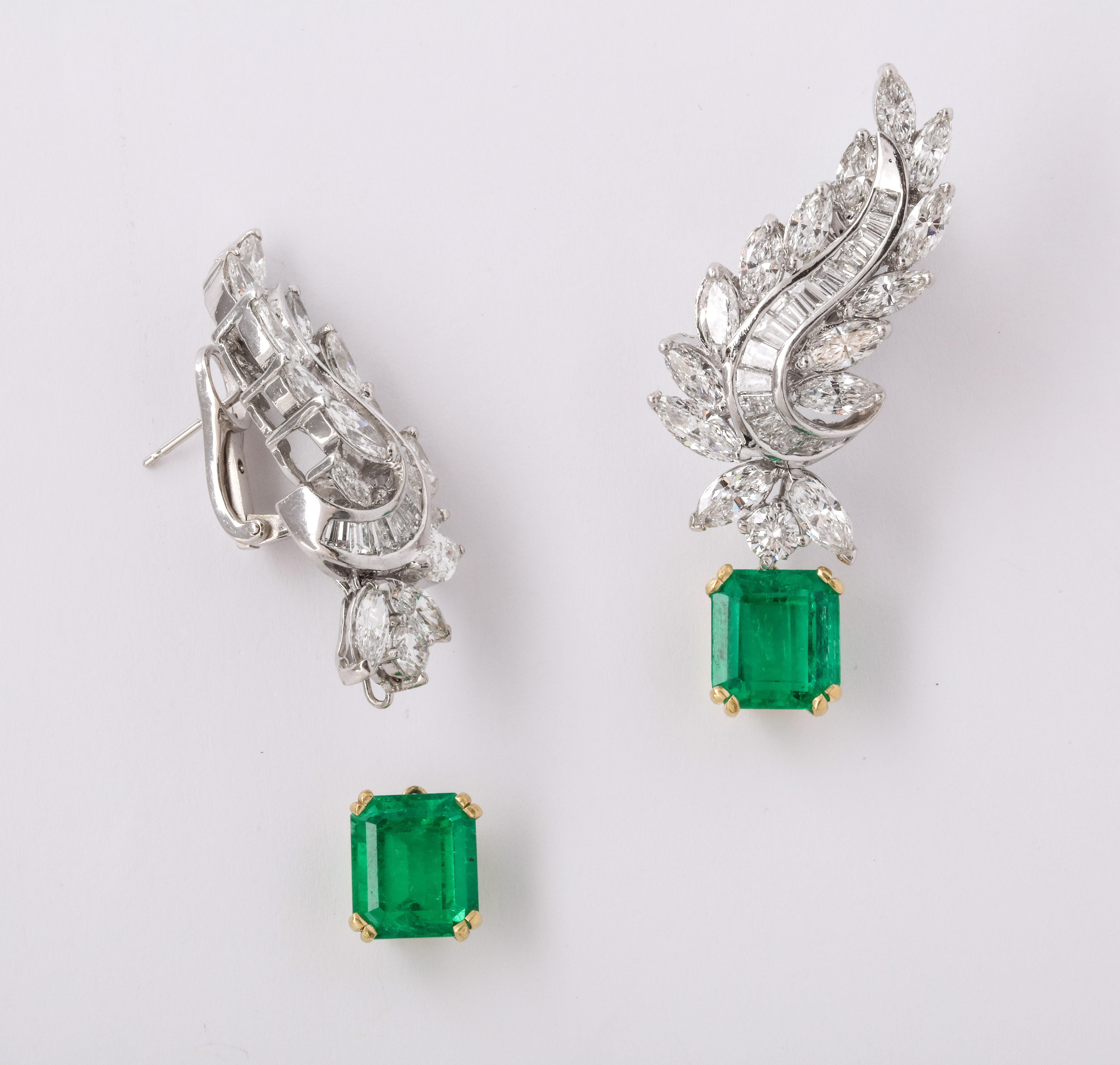 Certified Emerald and Diamond Day and Night Earrings In Excellent Condition For Sale In New York, NY