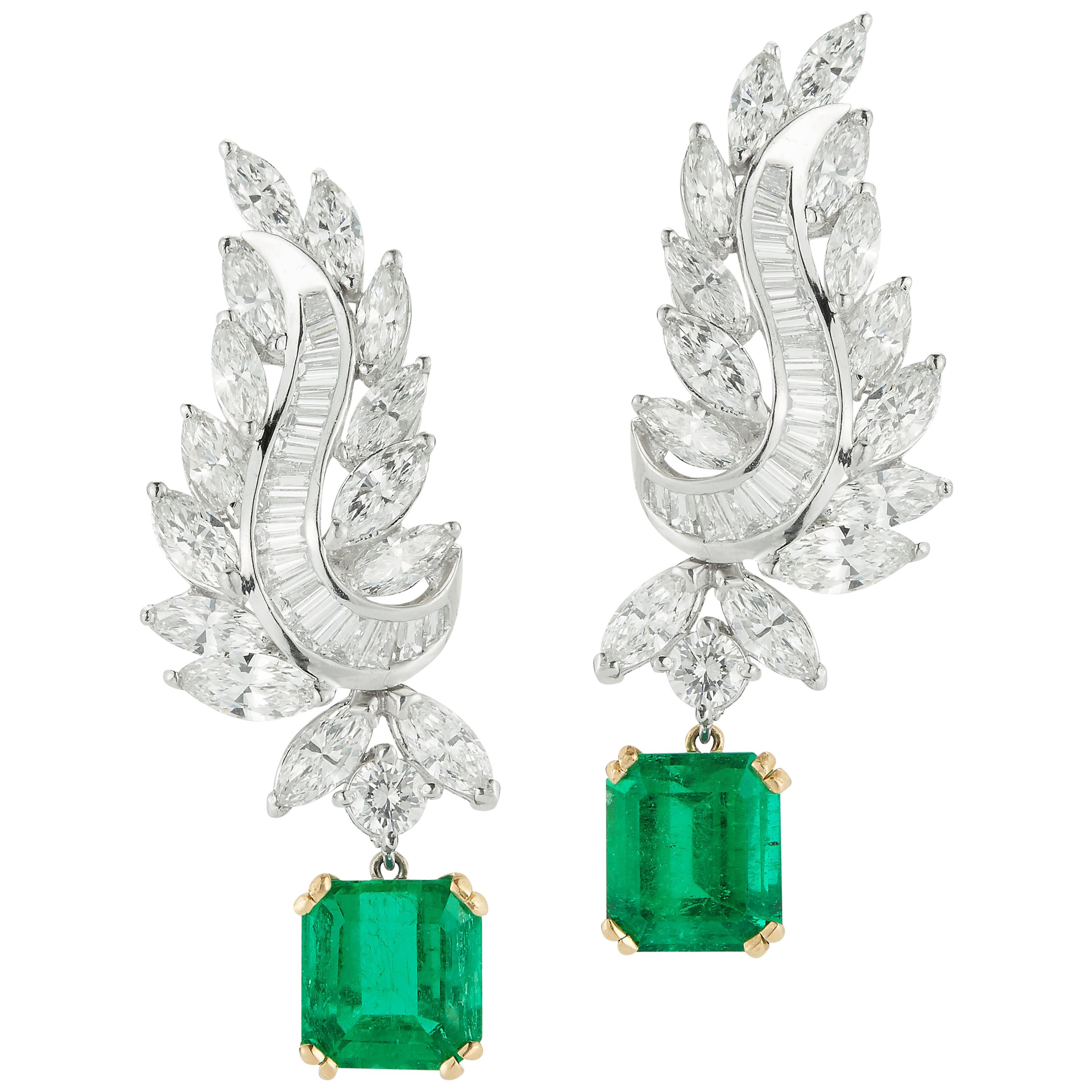 Emerald Cut Certified Emerald and Diamond Day and Night Earrings For Sale