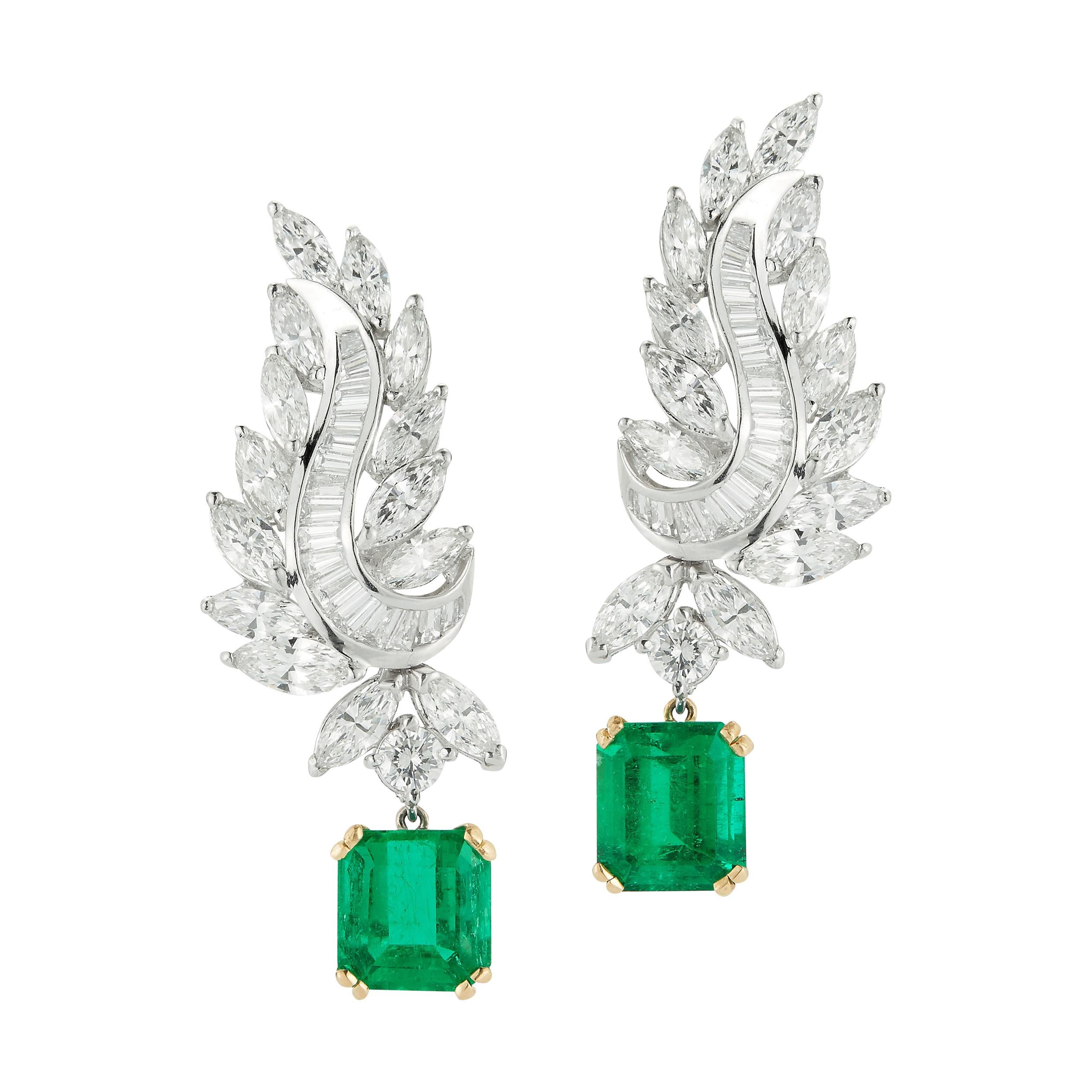 Certified Emerald and Diamond Day and Night Earrings For Sale