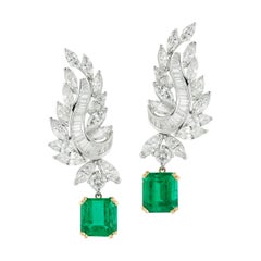 Certified Emerald and Diamond Day and Night Earrings