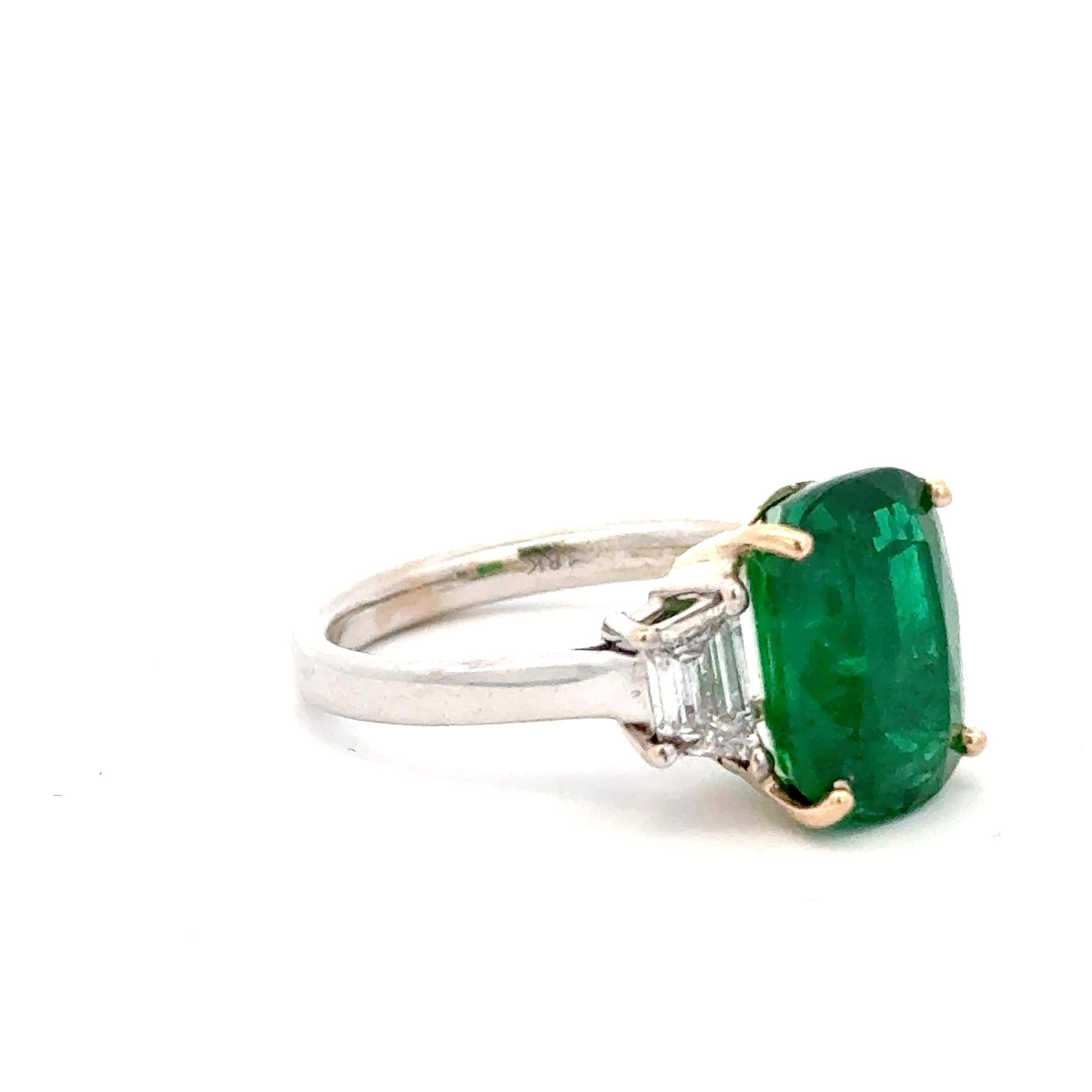 Modern Certified Emerald and Diamond Ring For Sale