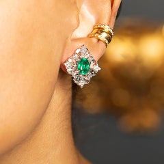 Certified Emerald, Brilliant Cut & Rose Cut Diamond Earrings