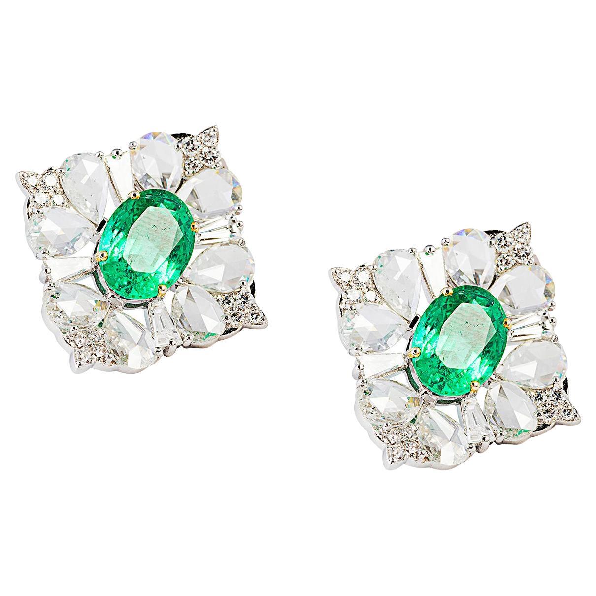 Pendientes de diamantes certificados talla esmeralda, brillante y rosa