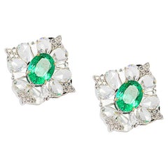 Certified Emerald, Brilliant Cut & Rose Cut Diamond Earrings