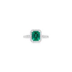 Certified Emerald cut Colombian Emerald and White Diamond Classic Platinum Ring