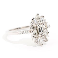 Certified Emerald Cut Diamond Platinum Baguette Marquise Diamond Halo Ring