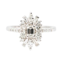 Certified Emerald Cut Diamond Platinum Baguette Marquise Diamond Halo Ring