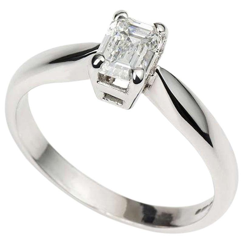 Certified Emerald Cut Diamond Solitaire Engagement Ring 0.73 Carat For Sale