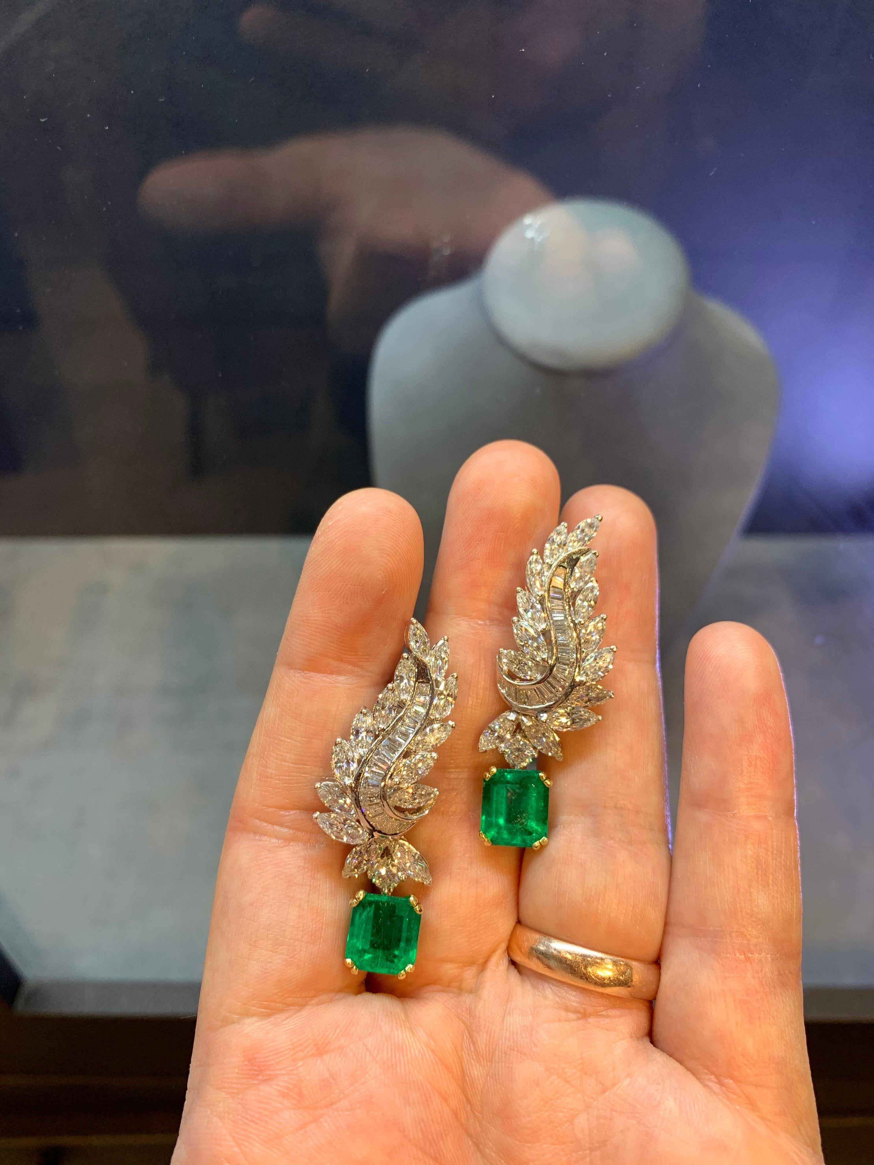 Women's Certified Emerald and Diamond Day and Night Earrings For Sale