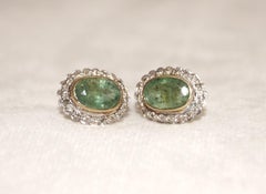 Certified Emerald Diamond Earring 1.10ctw Emerald Silver Earring
