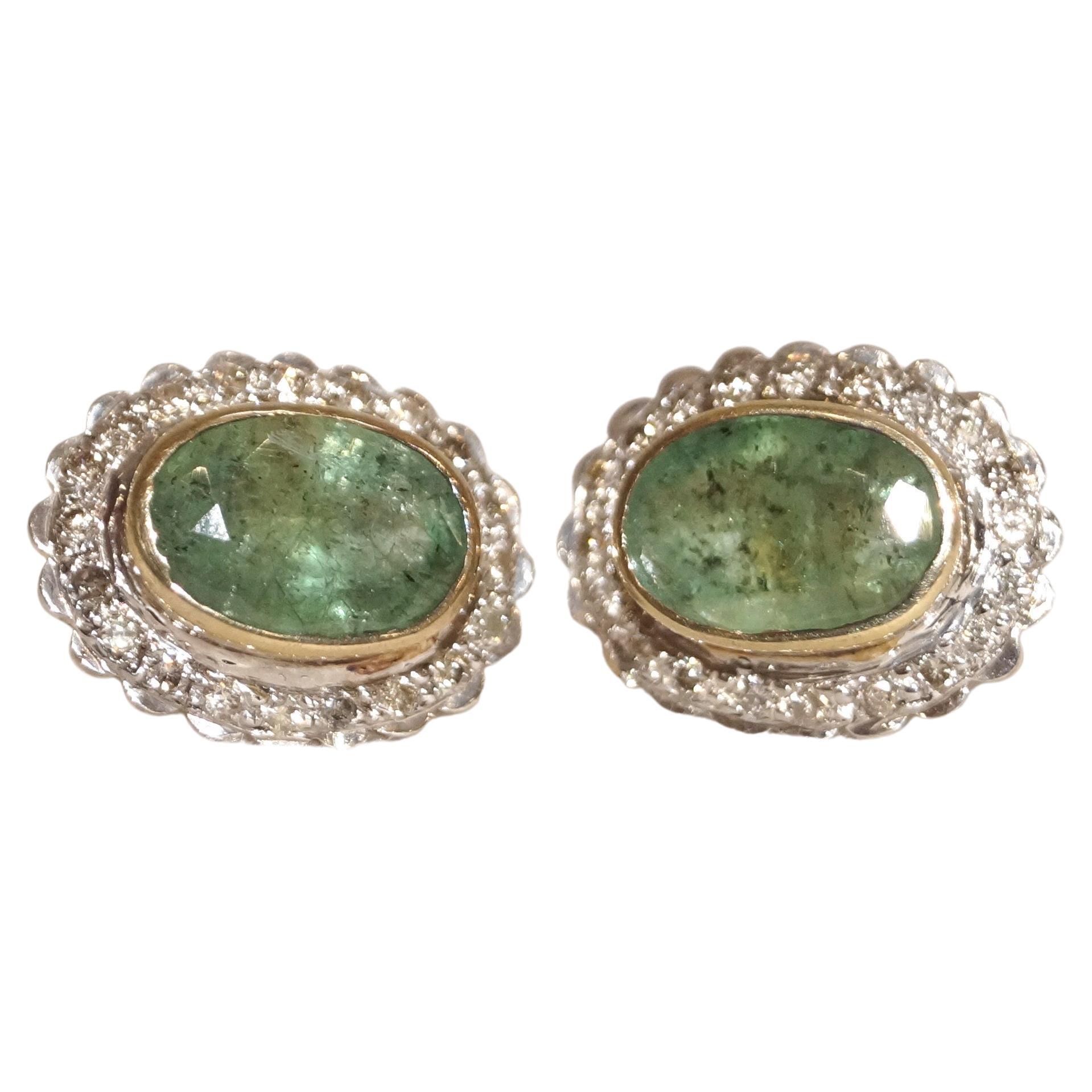 Zertifizierter Smaragd-Diamant-Ohrring 1,10ctw Smaragd-Silber-Ohrring im Angebot