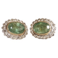 Boucle d'oreille diamant émeraude certifiée 1.10ctw Emerald 14K Yellow Gold Silver Earring