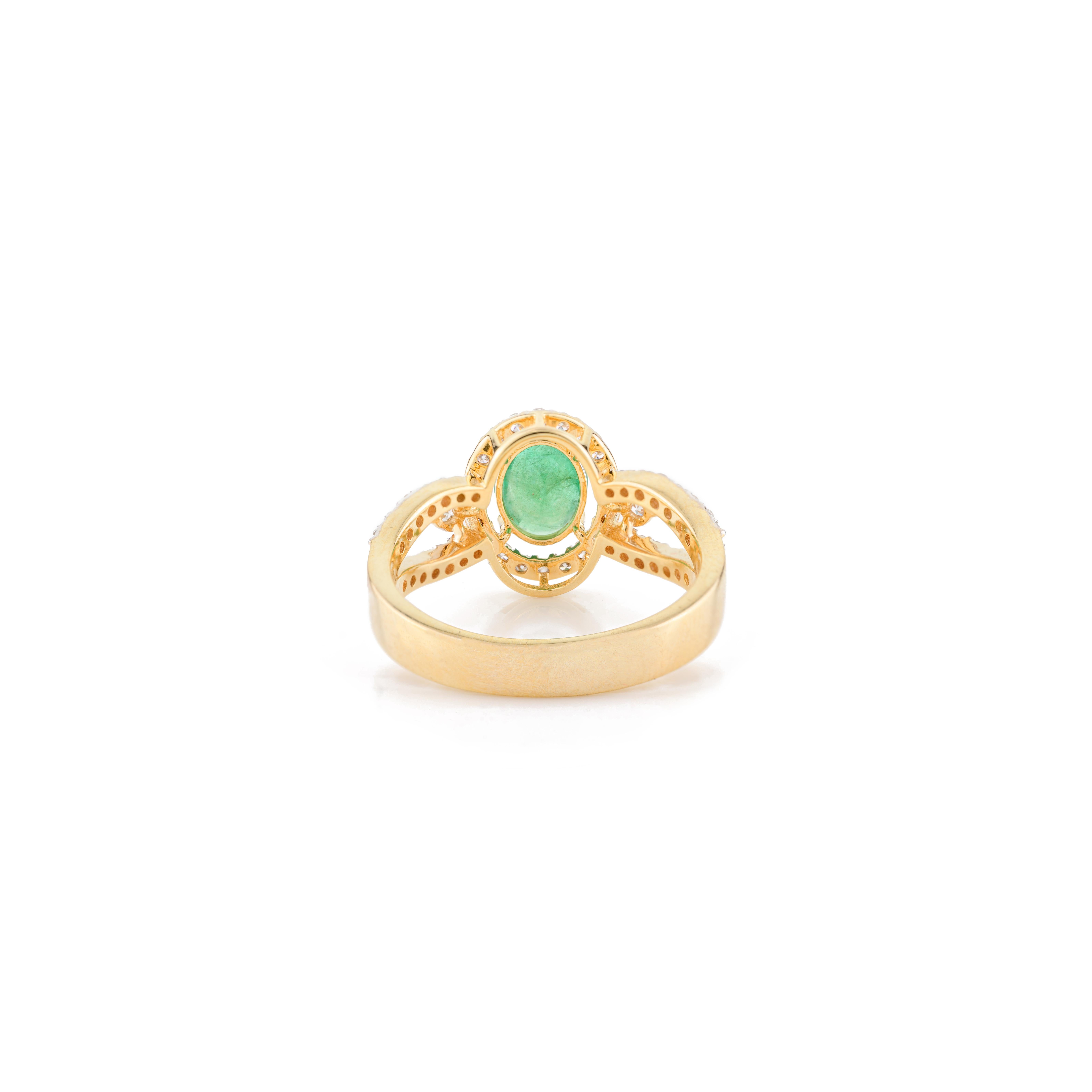 For Sale:  AAA Quality Emerald Women Wedding Ring with Diamonds in 18k Solid Yellow Gold 7