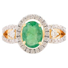 AAA Quality Emerald Women Wedding Ring with Diamonds in 18k Solid Yellow Gold