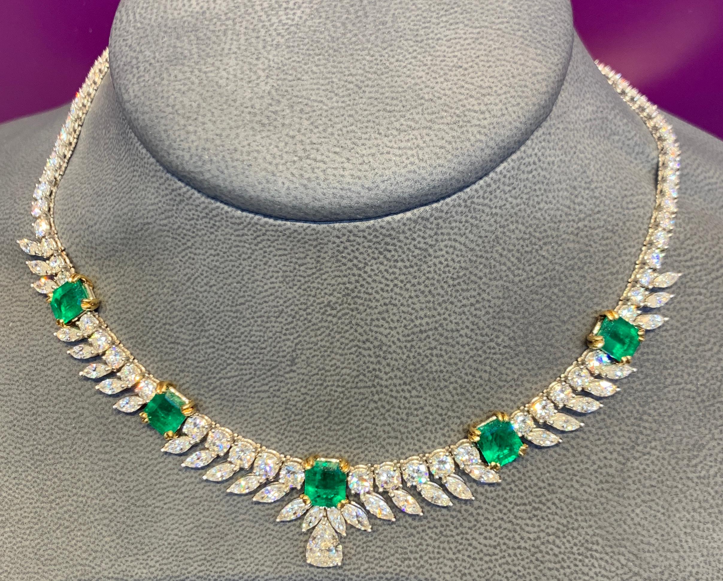 Emerald Cut Certified Emerald and Diamond Necklace For Sale