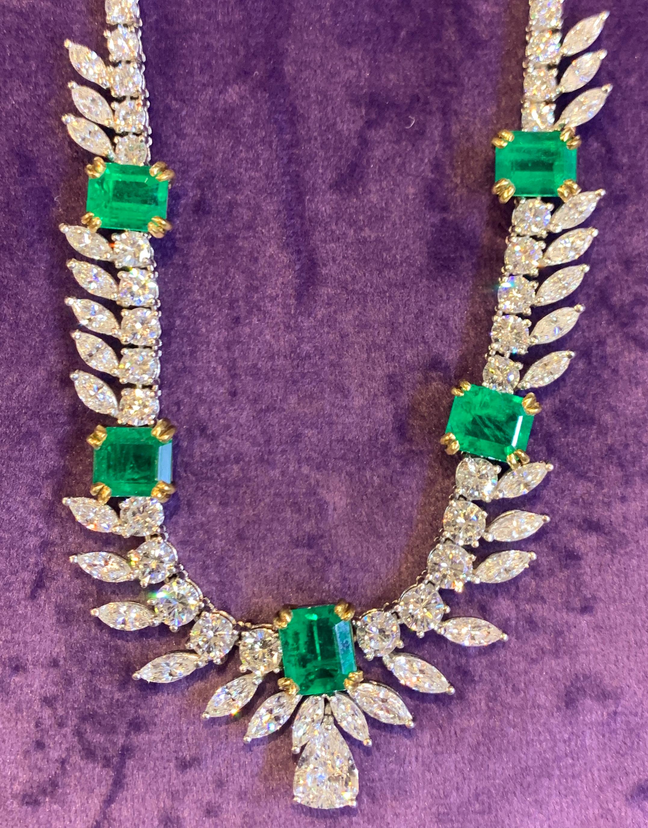 Women's Certified Emerald and Diamond Necklace For Sale