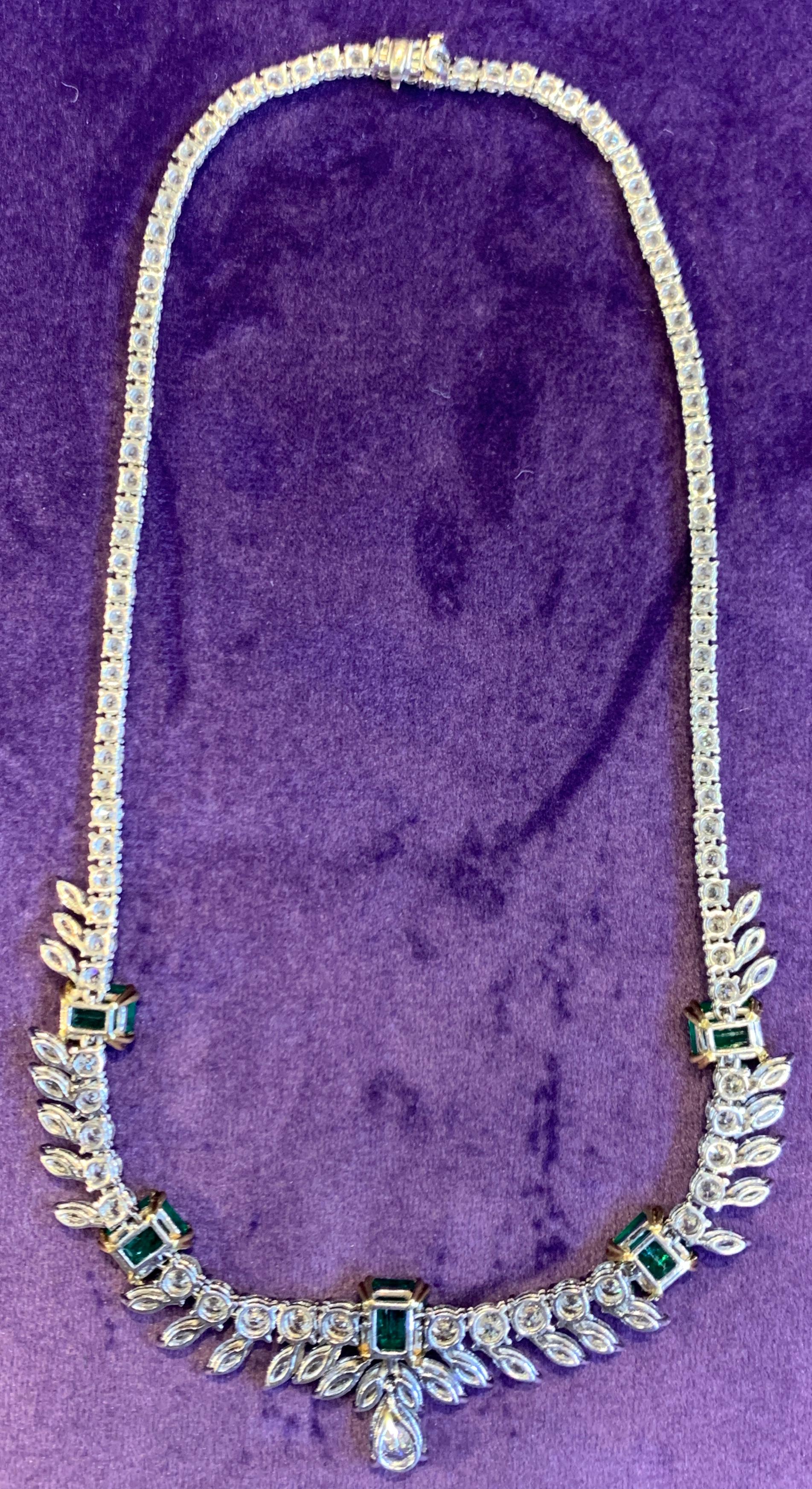 Certified Emerald and Diamond Necklace For Sale 1