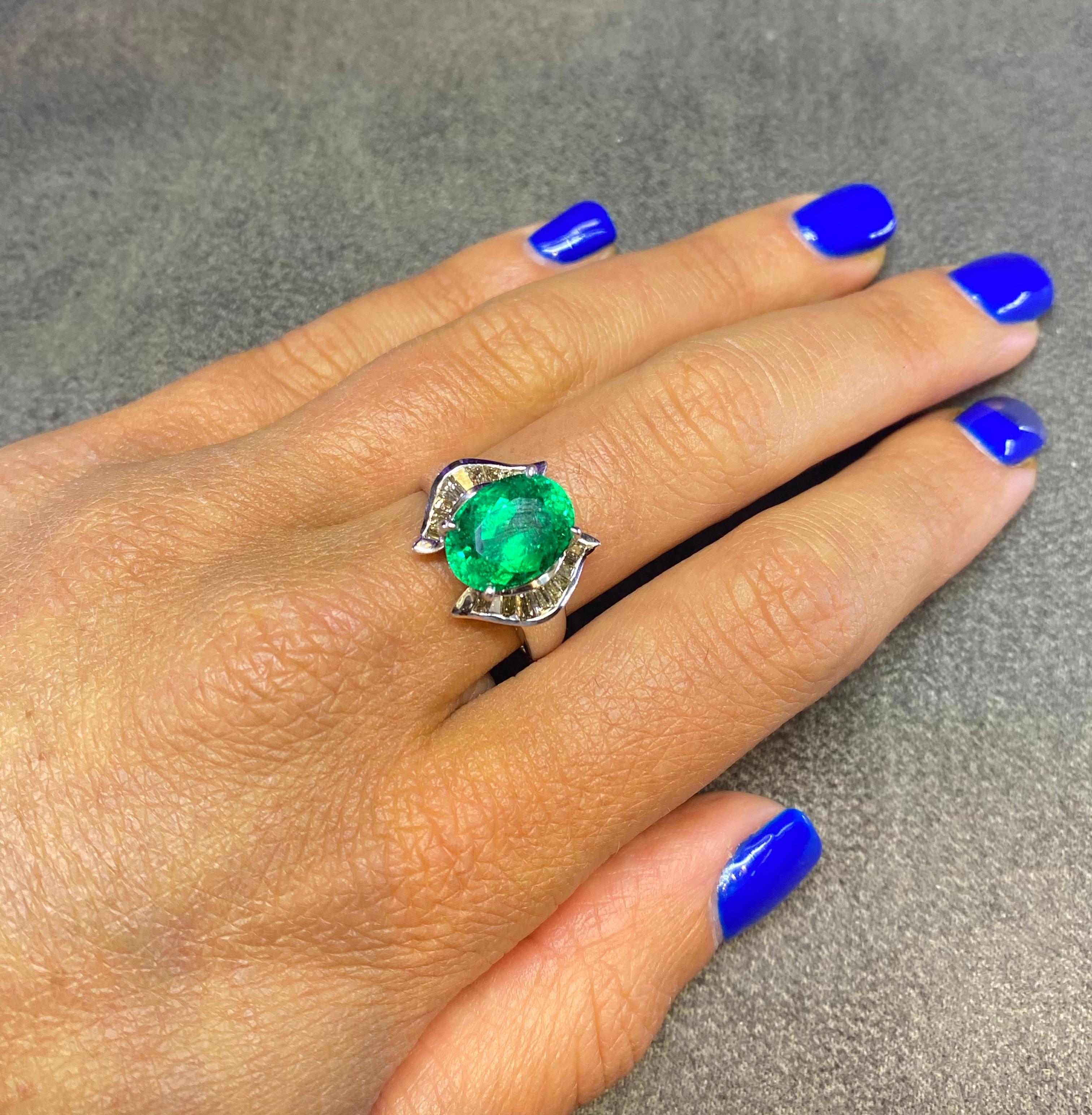 Oval Cut Certified Emerald & Diamond Ring  For Sale