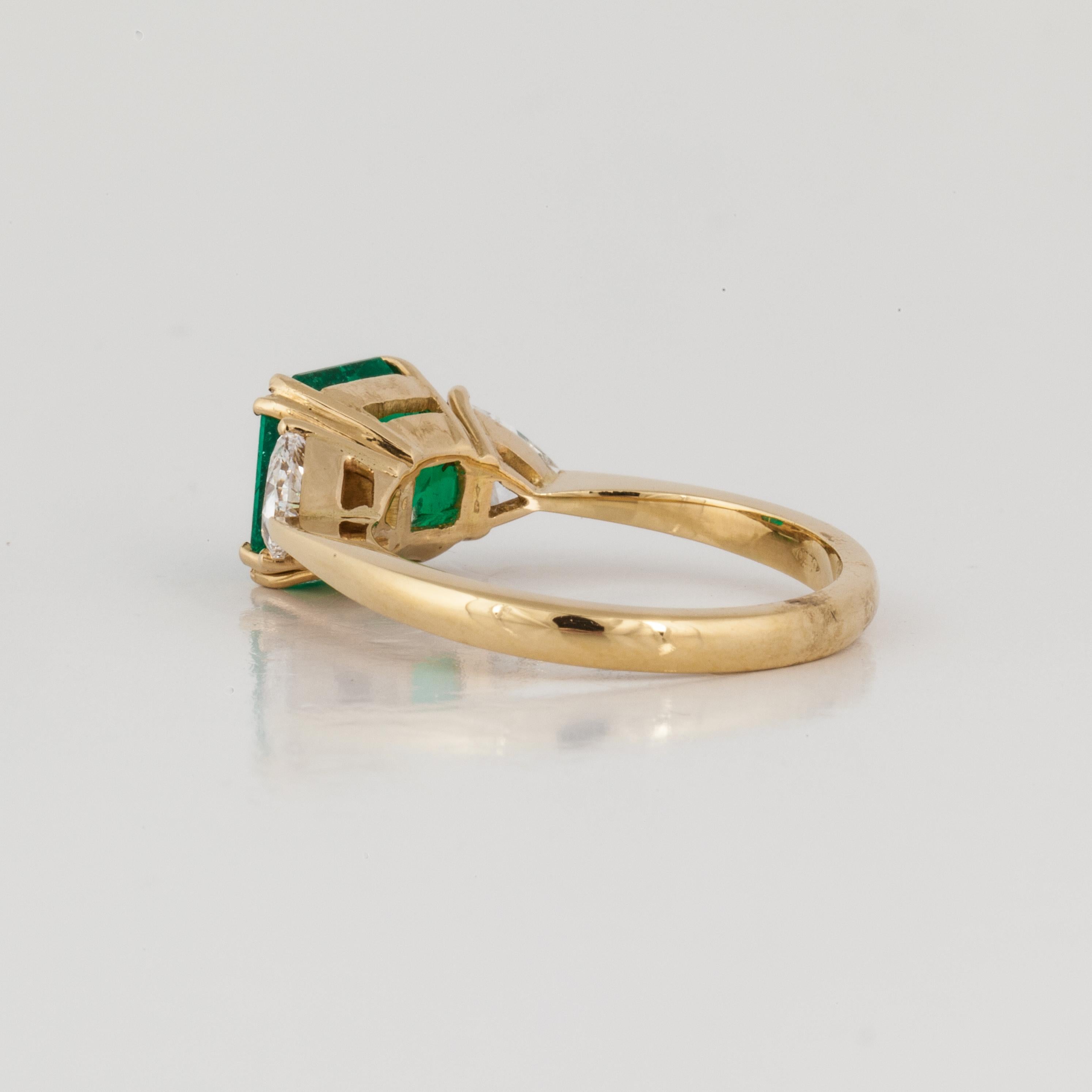 Emerald Cut AGL Certified 2.30 Ct. Emerald and Diamond Ring in 18K Gold For Sale