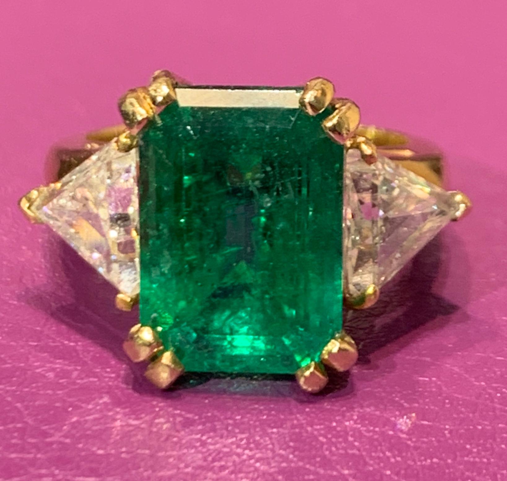 Women's or Men's Certified Emerald and Diamond Three-Stone Ring For Sale