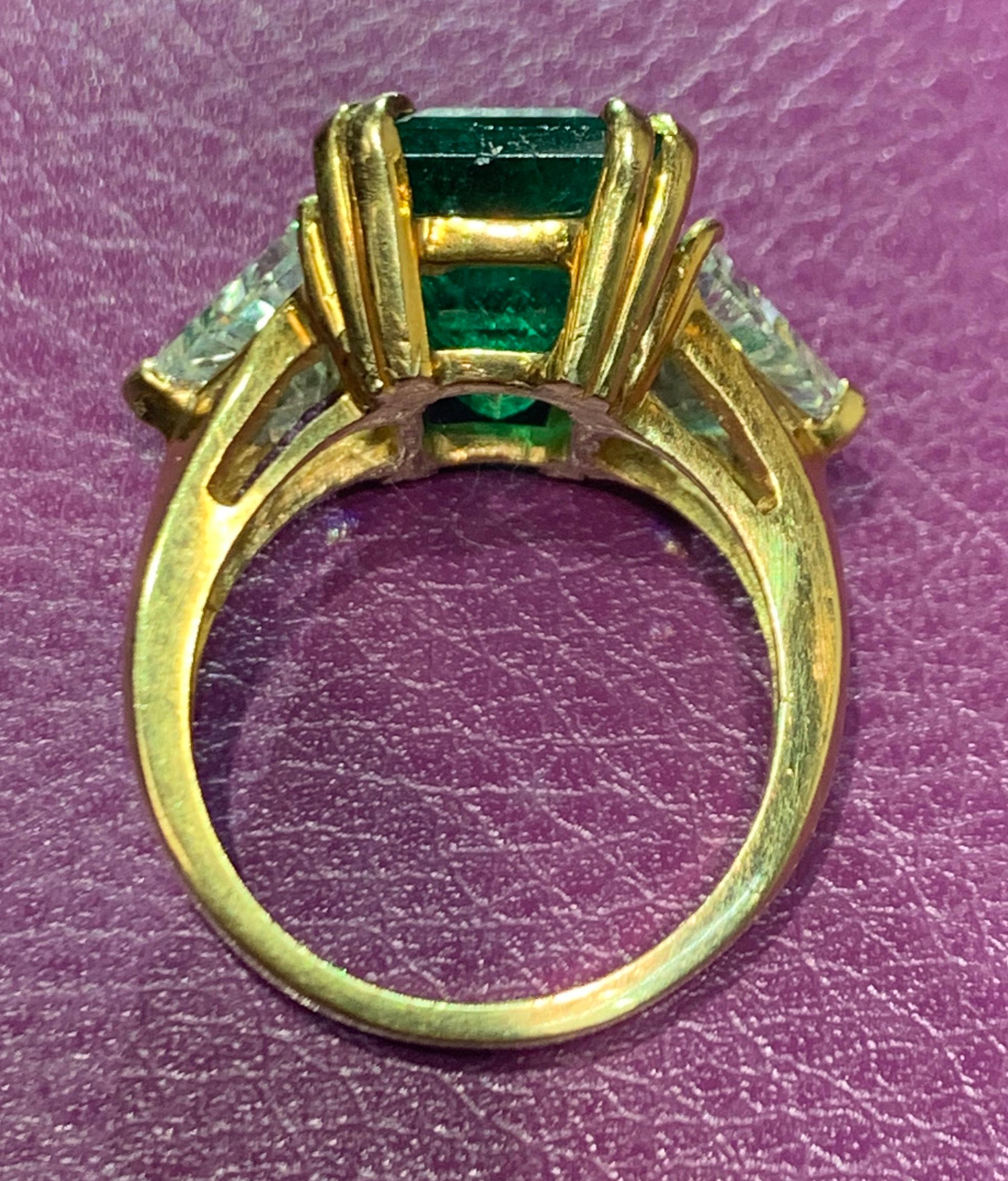 Certified Emerald and Diamond Three-Stone Ring For Sale 1