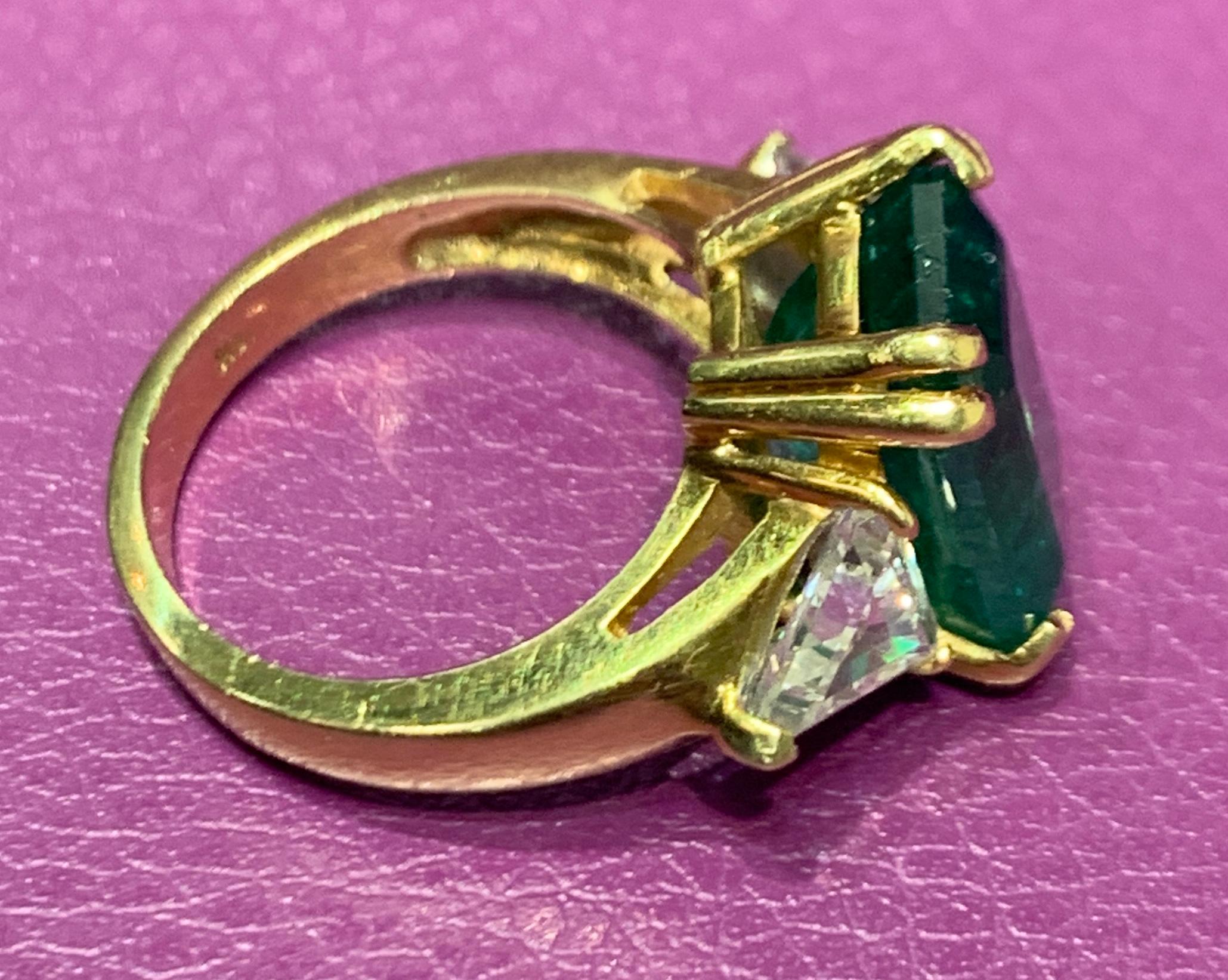 Certified Emerald and Diamond Three-Stone Ring For Sale 2
