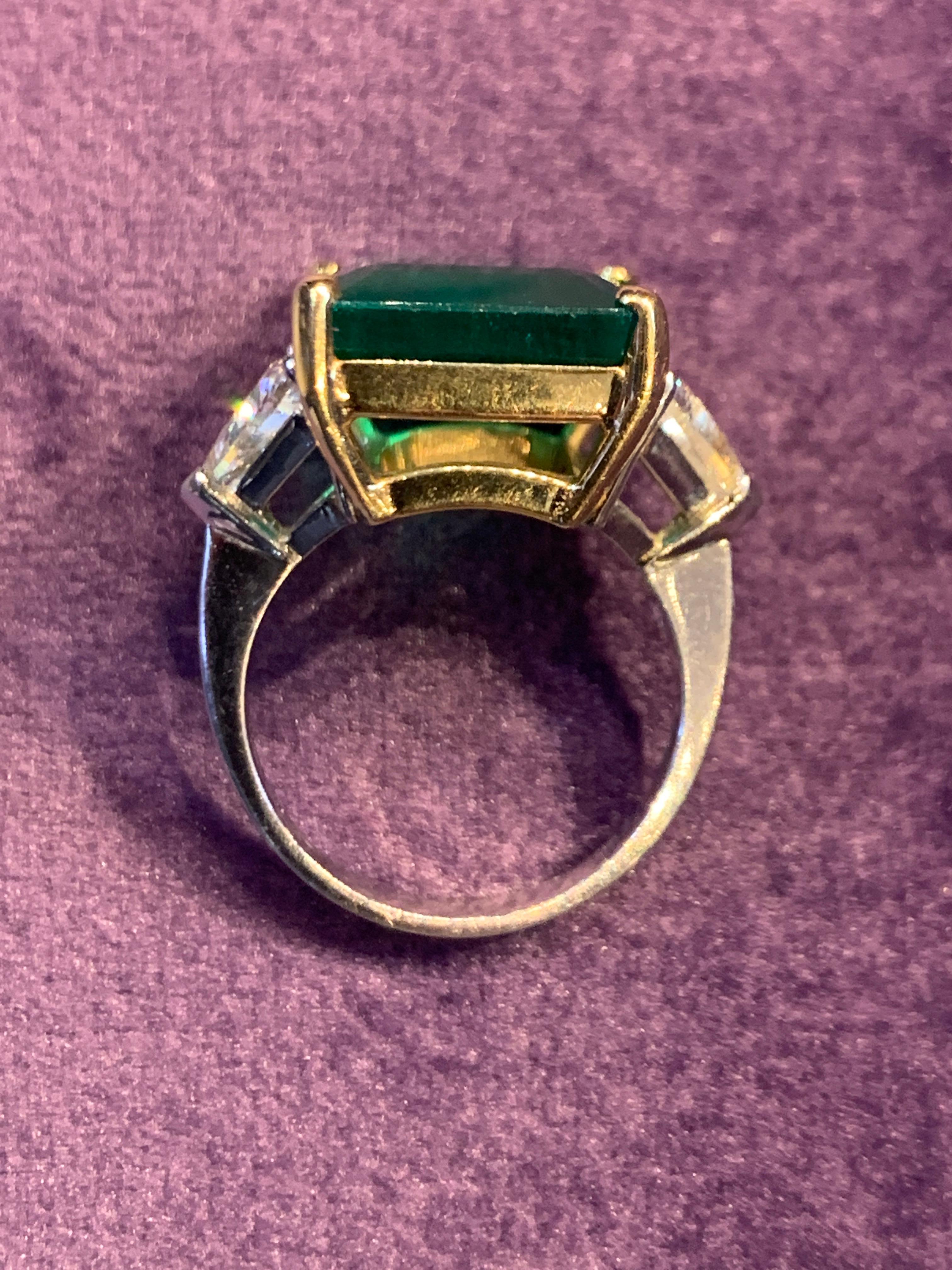 Certified Emerald & Diamond Three-Stone Ring For Sale 1