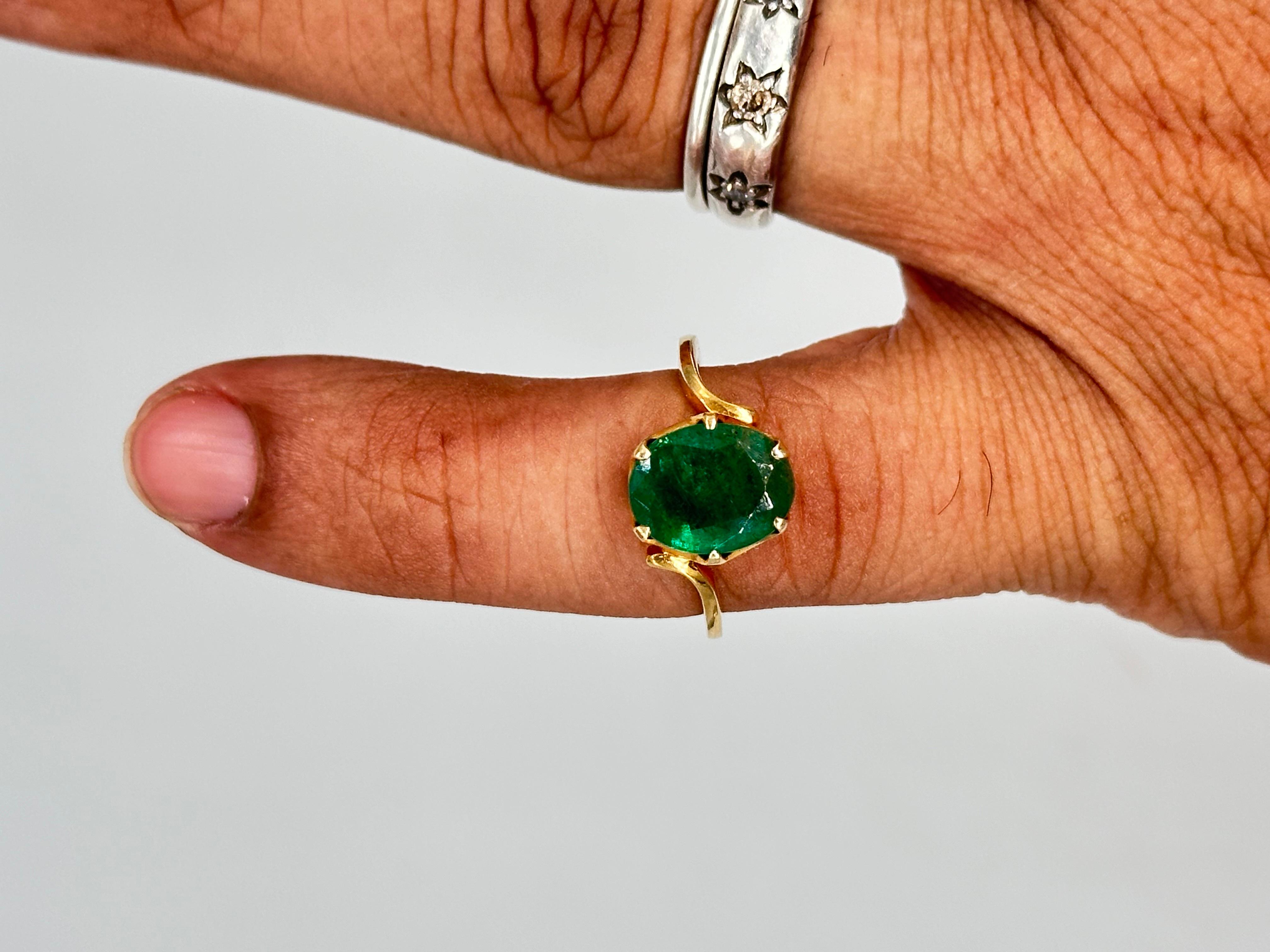 Taille octogone Bague en or jaune massif 14 carats avec émeraude certifiée 2,70 ctw en vente