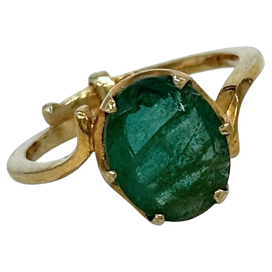 Anillo de oro con esmeralda certificada Esmeralda de 2,70 quilates Anillo de oro amarillo macizo de 14 quilates