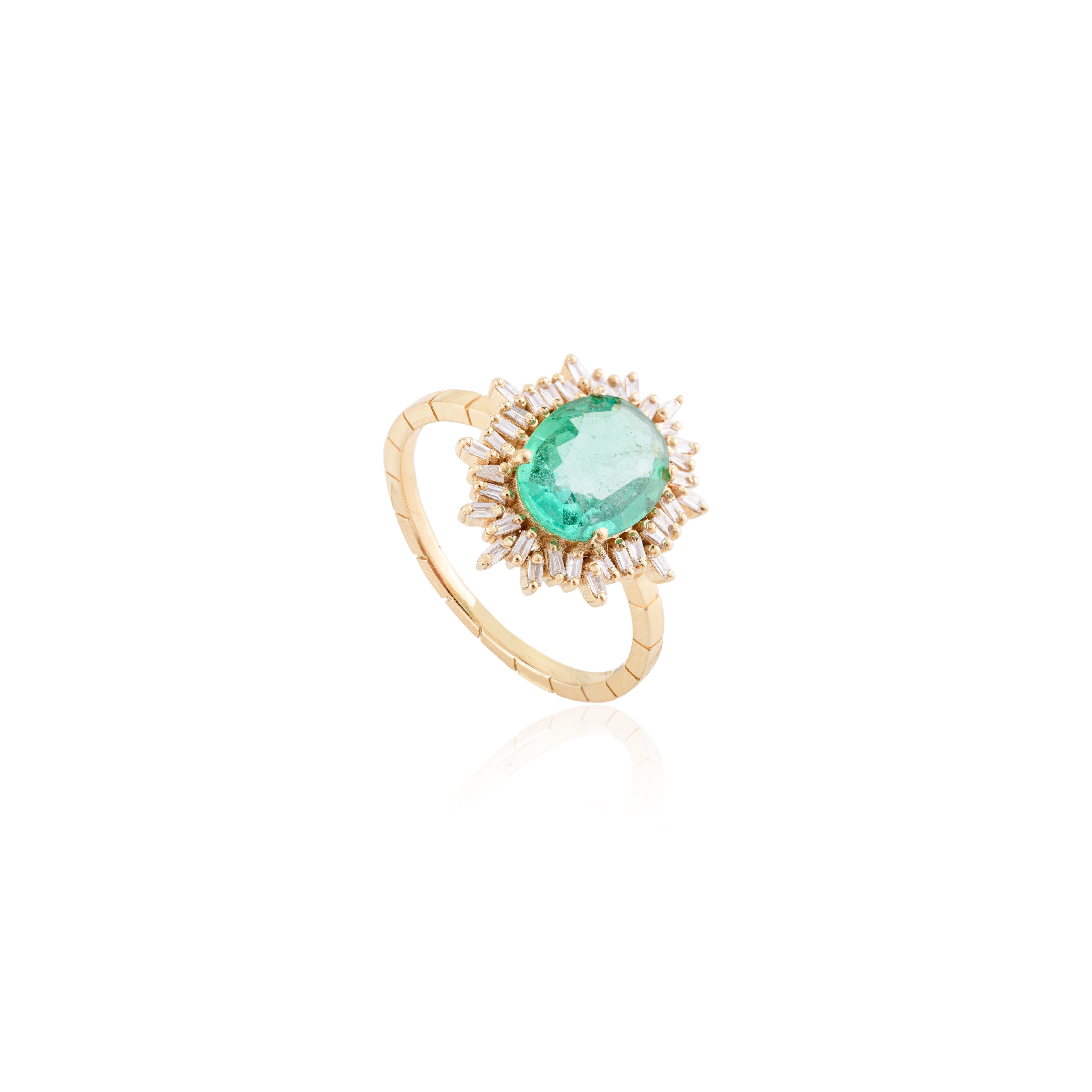 For Sale:  Certified Emerald Halo Baguette Diamond Wedding Ring in 18k Solid Yellow Gold 3