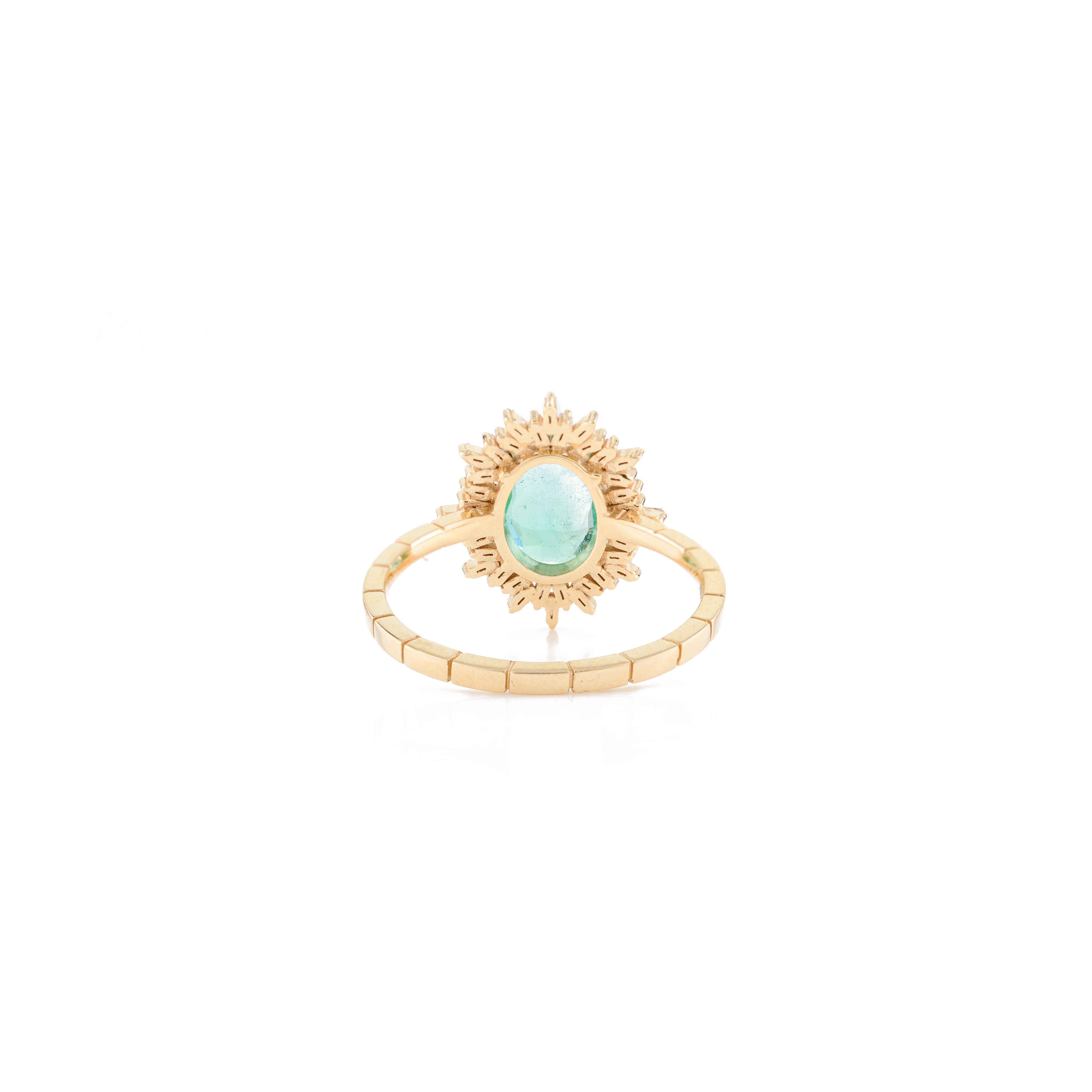For Sale:  Certified Emerald Halo Baguette Diamond Wedding Ring in 18k Solid Yellow Gold 5