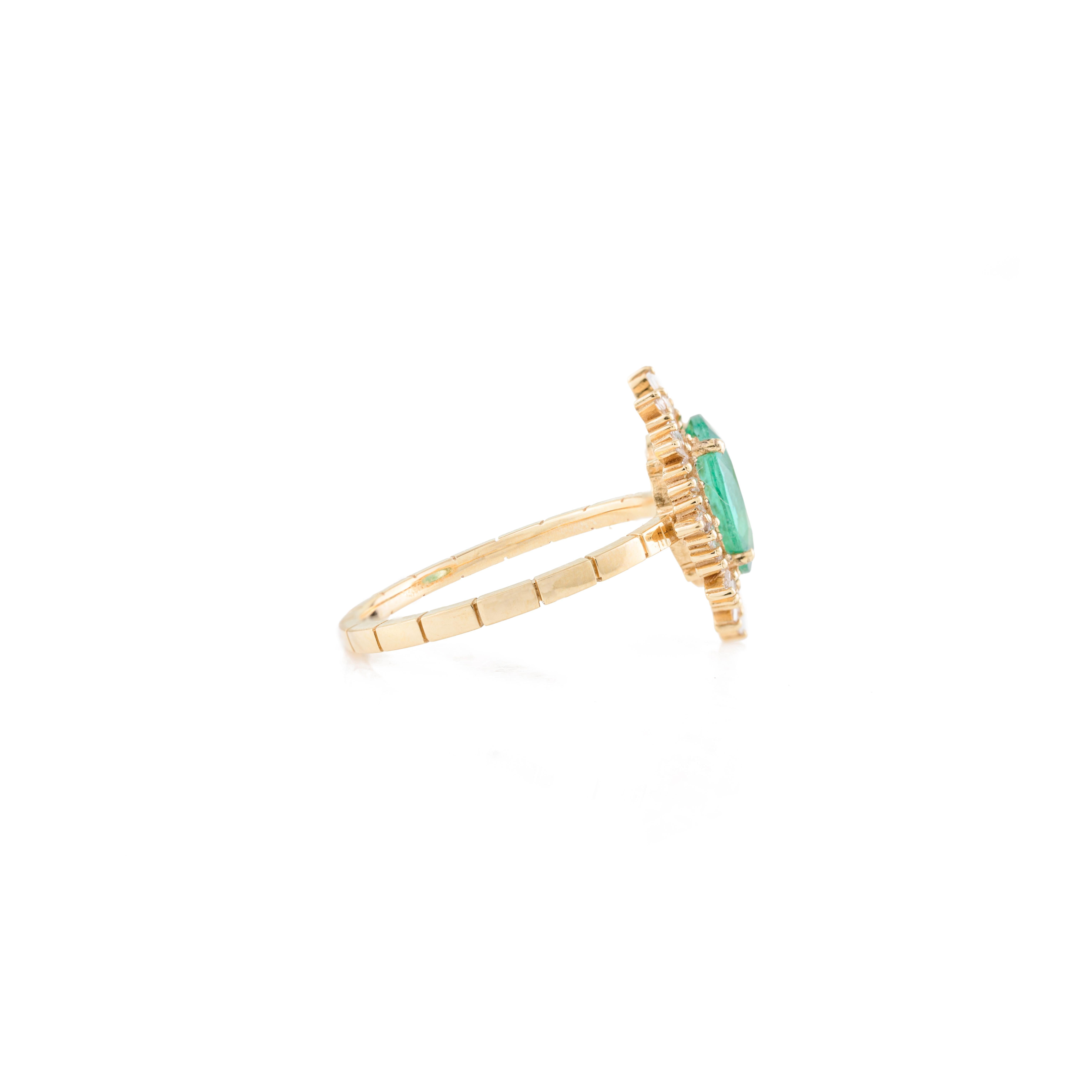 For Sale:  Certified Emerald Halo Baguette Diamond Wedding Ring in 18k Solid Yellow Gold 7