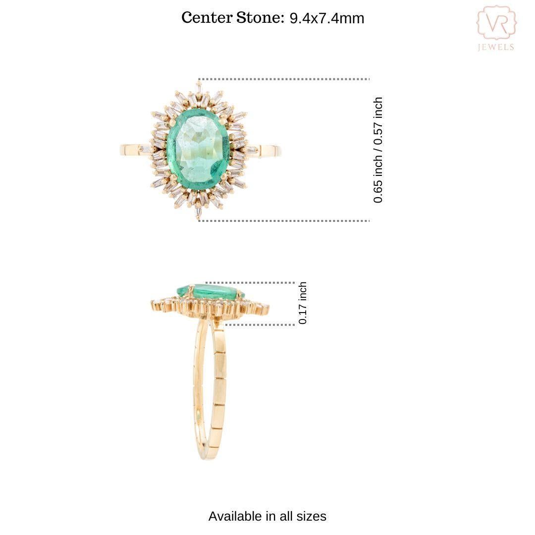 For Sale:  Certified Emerald Halo Baguette Diamond Wedding Ring in 18k Solid Yellow Gold 9