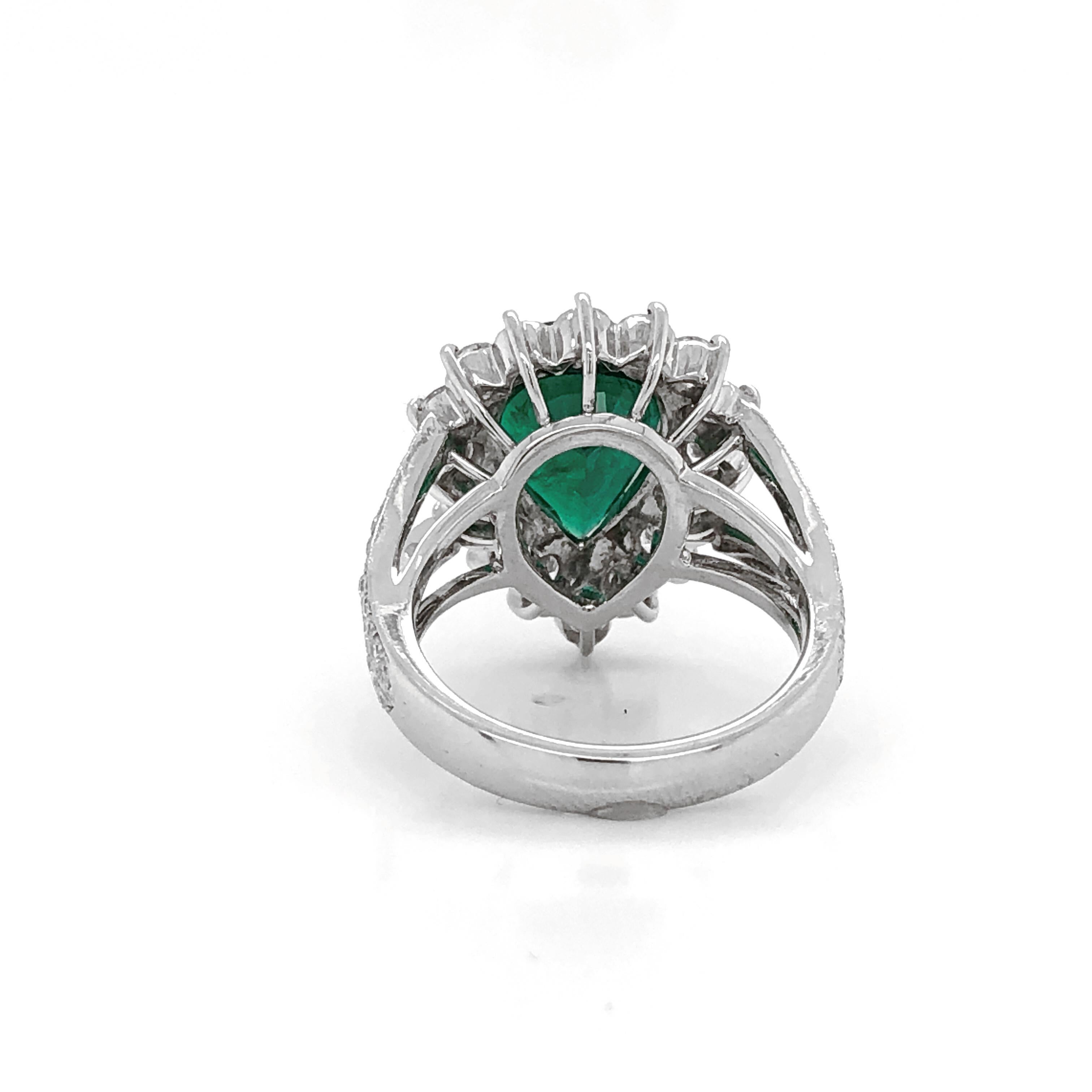 Women's Certified Emerald Pear Cut 3.66 Carat Diamond 1.36 Carat Total Platinum Ring For Sale