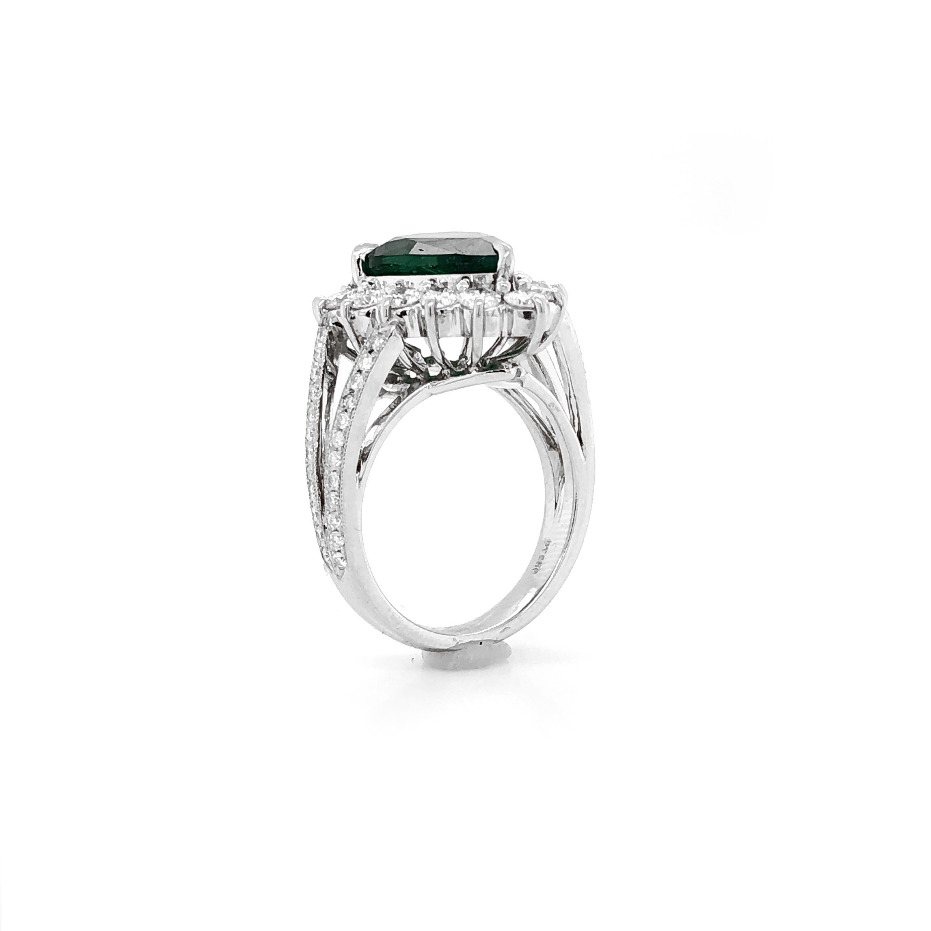 Certified Emerald Pear Cut 3.66 Carat Diamond 1.36 Carat Total Platinum Ring For Sale 1