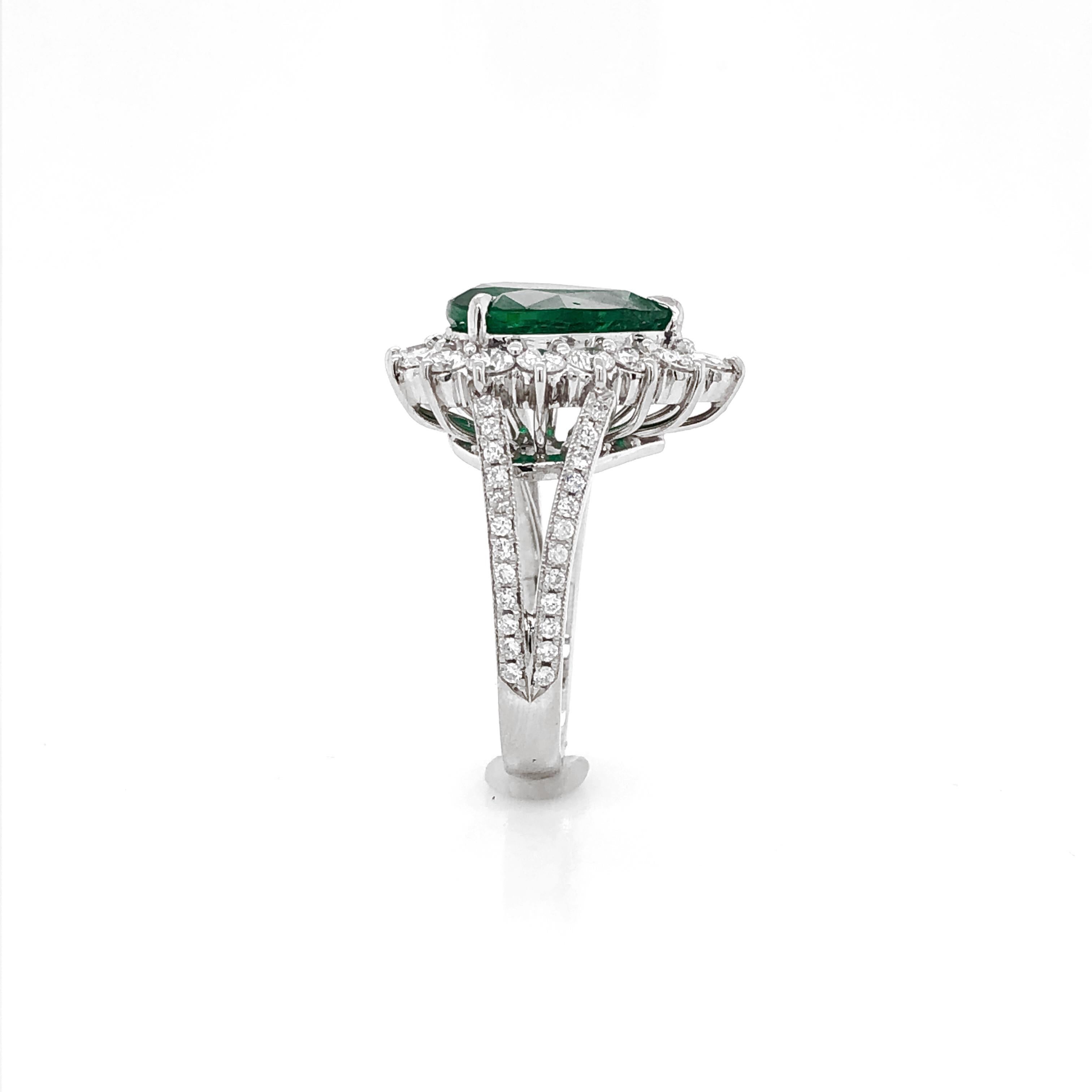 Certified Emerald Pear Cut 3.66 Carat Diamond 1.36 Carat Total Platinum Ring For Sale 3